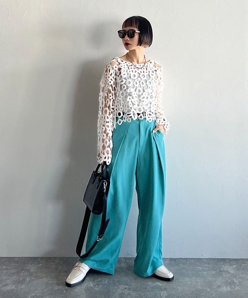 PAGEBOY（ページボーイ）の「CORE / ワイドタックカラーパンツ（スラックス・レディース・ピンク/ブルー系その他3・SMALL/MEDIUM）」の6枚目の写真