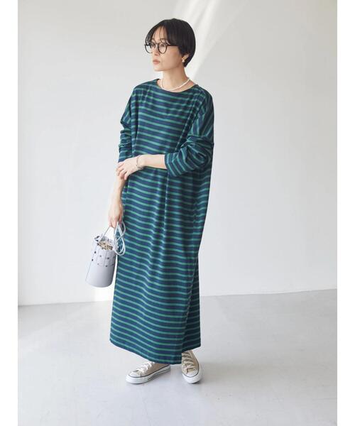 AMERICAN HOLIC（アメリカンホリック）の「ボーダーフレアカットワンピース（ワンピース・レディース・ネイビー/ベージュ/グリーン/アイボリー・M/L）」の7枚目の写真