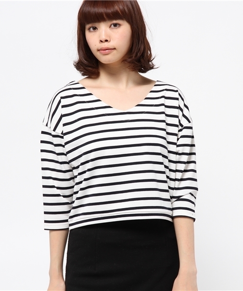 one after another NICE CLAUP（ワンアフターアナザーナイスクラップ）の「【ナイスクラップ】リボンボーダーT（Tシャツ/カットソー・レディース・オフホワイト/レッド/ネイビー・FREE）」の15枚目の写真