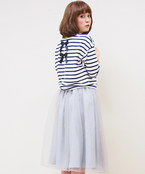 one after another NICE CLAUP（ワンアフターアナザーナイスクラップ）の「【ナイスクラップ】リボンボーダーT（Tシャツ/カットソー・レディース・オフホワイト/レッド/ネイビー・FREE）」の16枚目の写真