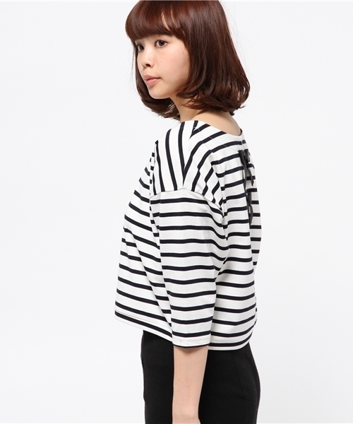 one after another NICE CLAUP（ワンアフターアナザーナイスクラップ）の「【ナイスクラップ】リボンボーダーT（Tシャツ/カットソー・レディース・オフホワイト/レッド/ネイビー・FREE）」の10枚目の写真