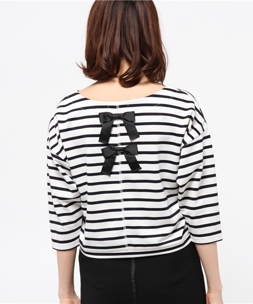 one after another NICE CLAUP（ワンアフターアナザーナイスクラップ）の「【ナイスクラップ】リボンボーダーT（Tシャツ/カットソー・レディース・オフホワイト/レッド/ネイビー・FREE）」の11枚目の写真