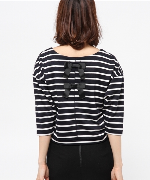 one after another NICE CLAUP（ワンアフターアナザーナイスクラップ）の「【ナイスクラップ】リボンボーダーT（Tシャツ/カットソー・レディース・オフホワイト/レッド/ネイビー・FREE）」の8枚目の写真