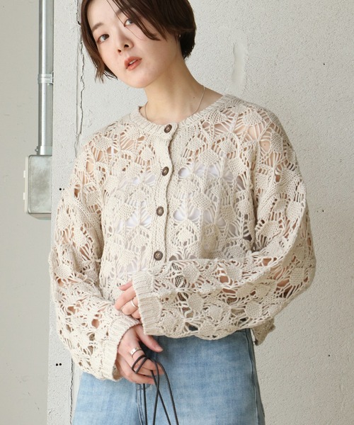 notch.（ノッチ）の「透かし編み2WAYカーディガン（カーディガン/ボレロ・レディース・ブラック/オフホワイト/グリーン・M）」の2枚目の写真