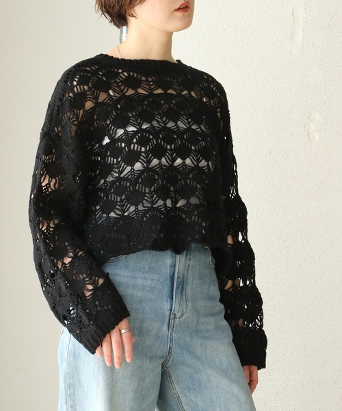 notch.（ノッチ）の「透かし編み2WAYカーディガン（カーディガン/ボレロ・レディース・ブラック/オフホワイト/グリーン・M）」の3枚目の写真