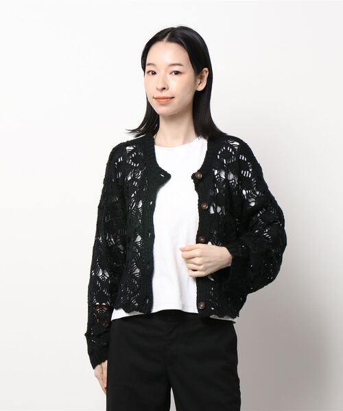 notch.（ノッチ）の「透かし編み2WAYカーディガン（カーディガン/ボレロ・レディース・ブラック/オフホワイト/グリーン・M）」の5枚目の写真