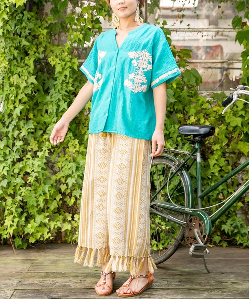 チャイハネ(チャイハネ)の「【チャイハネ】南インド織りストラナフリンジワイドパンツ(その他パンツ・レディース・ブラック/レッド/イエロー・FREE)」の11枚目の写真