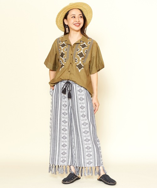 チャイハネ(チャイハネ)の「【チャイハネ】南インド織りストラナフリンジワイドパンツ(その他パンツ・レディース・ブラック/レッド/イエロー・FREE)」の7枚目の写真