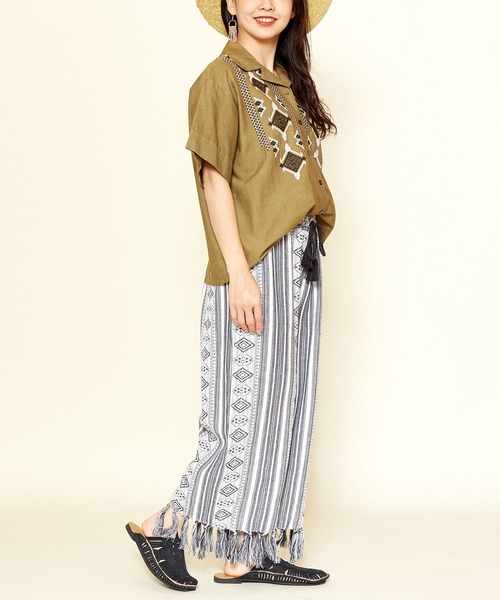 チャイハネ(チャイハネ)の「【チャイハネ】南インド織りストラナフリンジワイドパンツ(その他パンツ・レディース・ブラック/レッド/イエロー・FREE)」の8枚目の写真