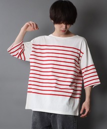 SITRY | Panel border Loose silhouette boat neck T-shirt/パネルボーダー ルーズシルエット  ボートネック 半袖Ｔシャツ(Tシャツ/カットソー)