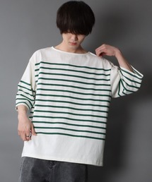 SITRY | Panel border Loose silhouette boat neck T-shirt/パネルボーダー ルーズシルエット  ボートネック 半袖Ｔシャツ(Tシャツ/カットソー)
