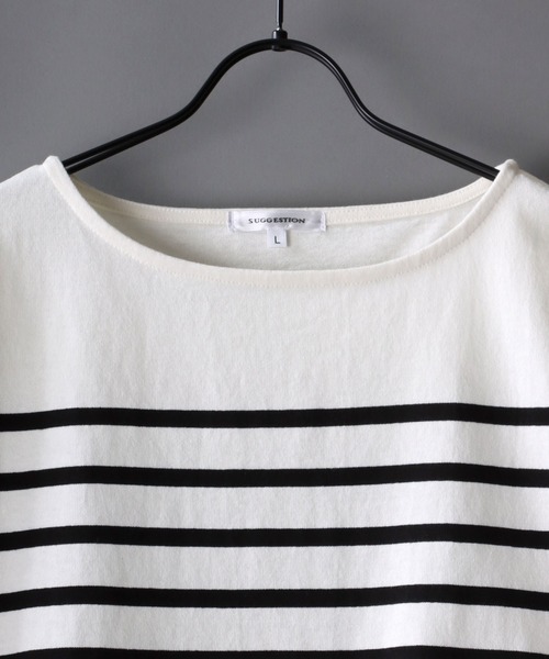 SITRY（シトリー）の「Panel border Loose silhouette boat neck T-shirt/パネルボーダー ルーズシルエット  ボートネック 半袖Ｔシャツ（Tシャツ/カットソー・メンズ・ブラック/レッド/ブルー/グリーン/ブラック系その他/ブルー系その他・M/L）」の7枚目の写真