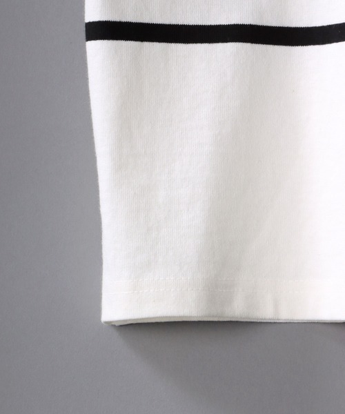 SITRY（シトリー）の「Panel border Loose silhouette boat neck T-shirt/パネルボーダー ルーズシルエット  ボートネック 半袖Ｔシャツ（Tシャツ/カットソー・メンズ・ブラック/レッド/ブルー/グリーン/ブラック系その他/ブルー系その他・M/L）」の8枚目の写真