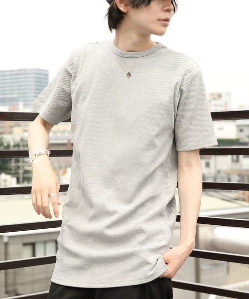 【ベージュ】ワッフル long T＆Henly Long Tシャツ セール】ワッフル ヘンリーネック ロングスリーブ Tシャツ（T