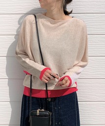 Q | ブロックカラー横リブドルマンニット(ニット/セーター)