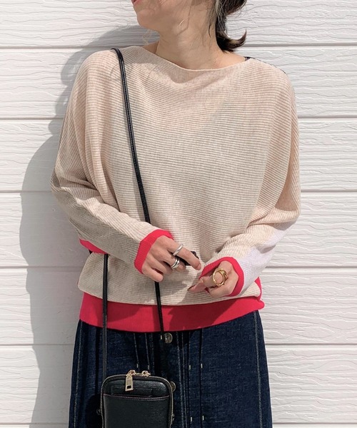 Q(キュー)の「ブロックカラー横リブドルマンニット(ニット/セーター・レディース・ブラック/パープル/アイボリー/バーガンディー/ライトグレー/ベージュ/マスタード/ネイビー/グレー系その他/ホワイト系その他・MEDIUM)」の6枚目の写真