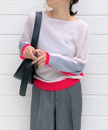 Q | ブロックカラー横リブドルマンニット(ニット/セーター)