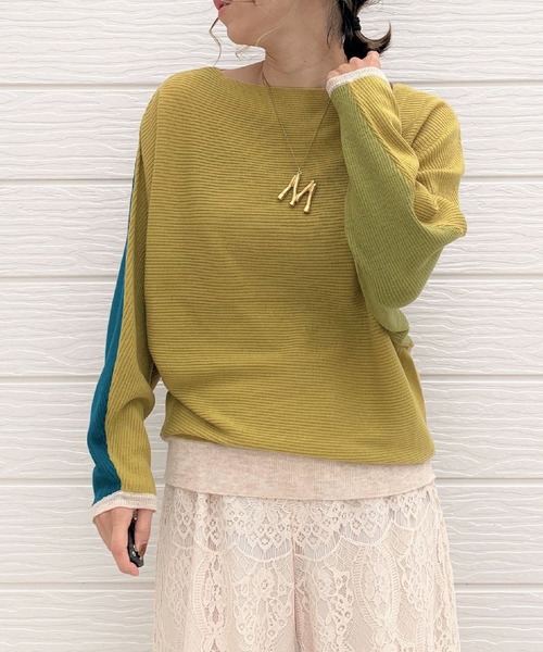 Q(キュー)の「ブロックカラー横リブドルマンニット(ニット/セーター・レディース・ブラック/パープル/アイボリー/バーガンディー/ライトグレー/ベージュ/マスタード/ネイビー/グレー系その他/ホワイト系その他・MEDIUM)」の9枚目の写真