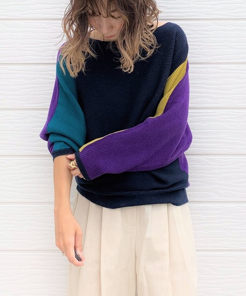 Q(キュー)の「ブロックカラー横リブドルマンニット(ニット/セーター・レディース・ブラック/パープル/アイボリー/バーガンディー/ライトグレー/ベージュ/マスタード/ネイビー/グレー系その他/ホワイト系その他・MEDIUM)」の17枚目の写真