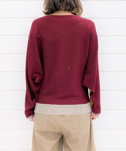 Q(キュー)の「ブロックカラー横リブドルマンニット(ニット/セーター・レディース・ブラック/パープル/アイボリー/バーガンディー/ライトグレー/ベージュ/マスタード/ネイビー/グレー系その他/ホワイト系その他・MEDIUM)」の13枚目の写真