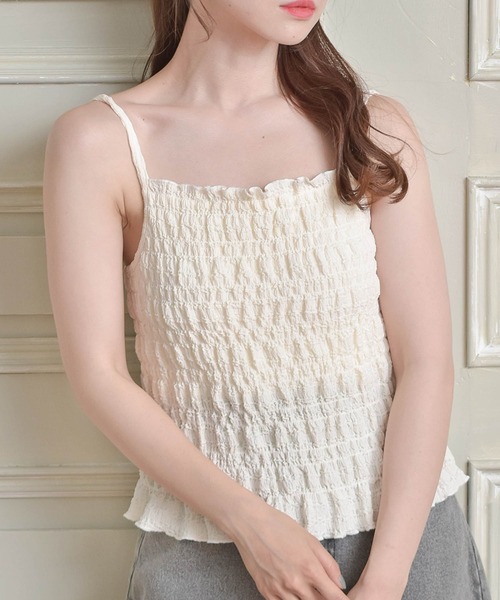 ems excite(エムズエキサイト)の「シャーリングキャミ(Tシャツ/カットソー・レディース・ブラック/イエロー系その他3/ブラック系その他2/アイボリー・FREE)」の2枚目の写真