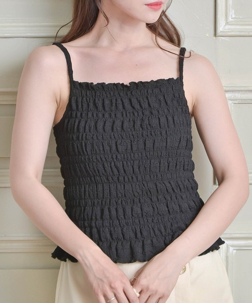 ems excite(エムズエキサイト)の「シャーリングキャミ(Tシャツ/カットソー・レディース・ブラック/イエロー系その他3/ブラック系その他2/アイボリー・FREE)」の3枚目の写真