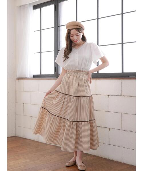 Areeam（アリーム）の「パイピングティアードロングスカート（スカート・レディース・ベージュ/ネイビー・FREE）」の22枚目の写真