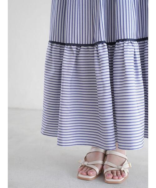 Areeam（アリーム）の「パイピングティアードロングスカート（スカート・レディース・ベージュ/ネイビー・FREE）」の6枚目の写真