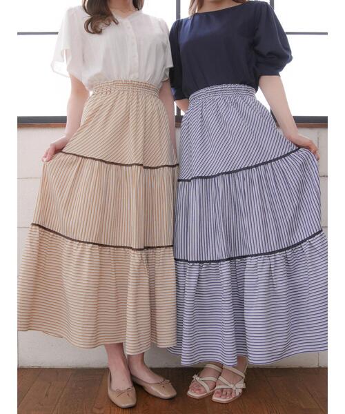 Areeam（アリーム）の「パイピングティアードロングスカート（スカート・レディース・ベージュ/ネイビー・FREE）」の19枚目の写真