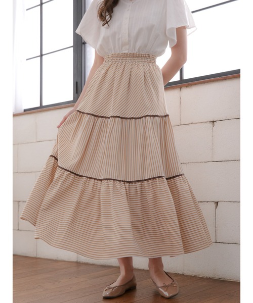 Areeam（アリーム）の「パイピングティアードロングスカート（スカート・レディース・ベージュ/ネイビー・FREE）」の10枚目の写真