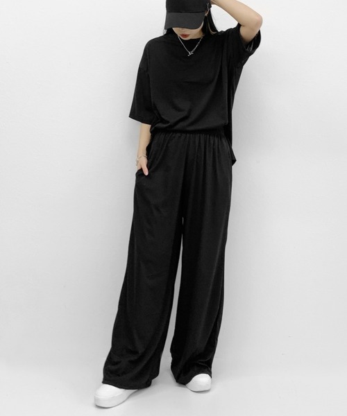 LVEU.(ラブユ.)の「Over T-shirt setup / オーバーTシャツセットアップ(Tシャツ/カットソー・レディース・ブラック・FREE)」の4枚目の写真