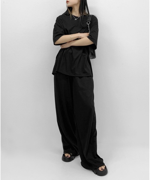 LVEU.(ラブユ.)の「Over T-shirt setup / オーバーTシャツセットアップ(Tシャツ/カットソー・レディース・ブラック・FREE)」の18枚目の写真