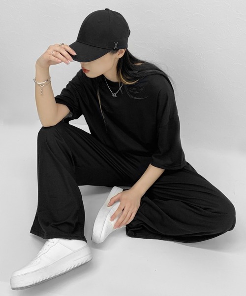 LVEU.(ラブユ.)の「Over T-shirt setup / オーバーTシャツセットアップ(Tシャツ/カットソー・レディース・ブラック・FREE)」の17枚目の写真