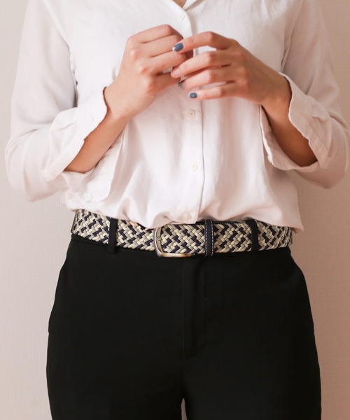 PRAIRIE（プレリー）の「[PRAIRIE]日本製ベルトストレッチ素材（ベルト・レディース・ベージュ/ネイビー/ブラック×グレー/チョコ/ネイビー×ホワイト・FREE）」の3枚目の写真