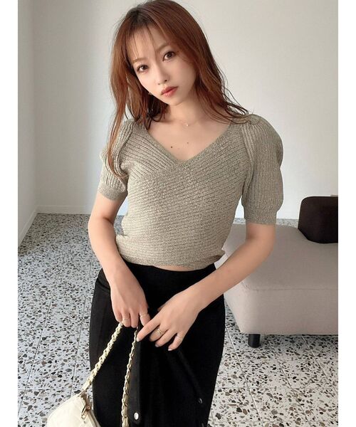 RESEXXY（リゼクシー）の「フロントクロスパワショルニット（ニット/セーター・レディース・ホワイト/ブラック/グリーン/ブラウン・FREE）」の7枚目の写真