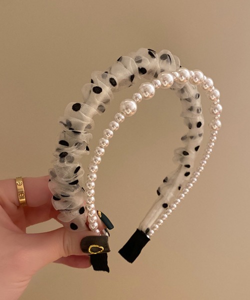 LAFFMO（ラフモ）の「ドットチュール＆パールカチューシャセット（カチューシャ・レディース・ブラック/アイボリー・FREE）」の13枚目の写真