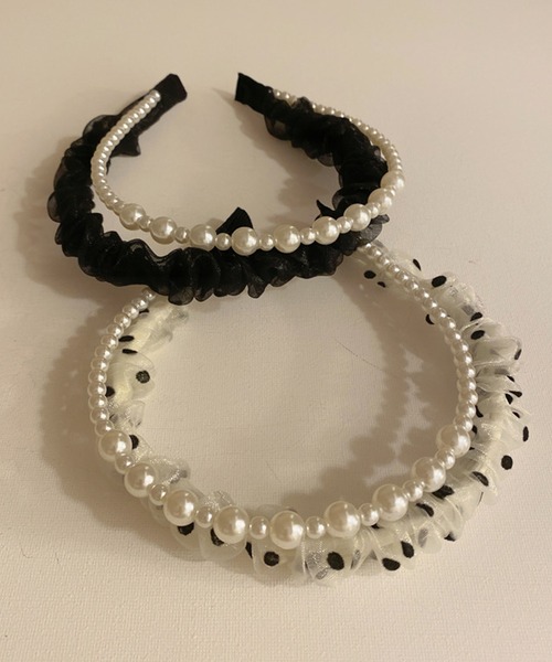 LAFFMO（ラフモ）の「ドットチュール＆パールカチューシャセット（カチューシャ・レディース・ブラック/アイボリー・FREE）」の14枚目の写真