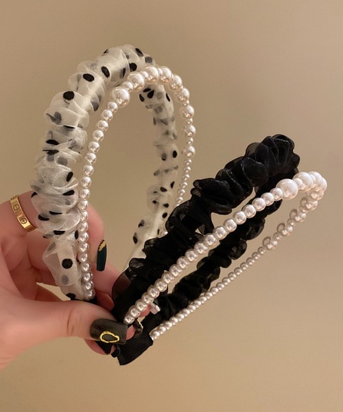 LAFFMO（ラフモ）の「ドットチュール＆パールカチューシャセット（カチューシャ・レディース・ブラック/アイボリー・FREE）」の10枚目の写真