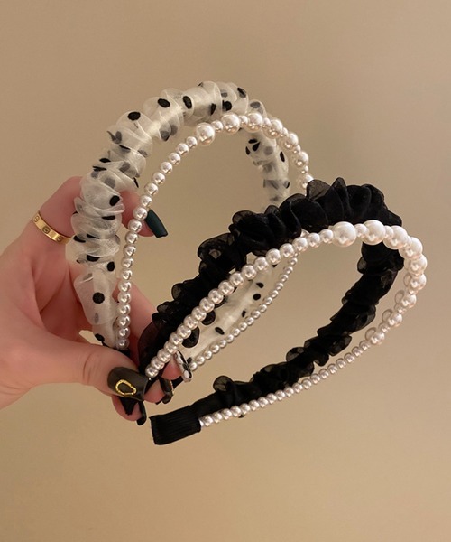 LAFFMO（ラフモ）の「ドットチュール＆パールカチューシャセット（カチューシャ・レディース・ブラック/アイボリー・FREE）」の8枚目の写真