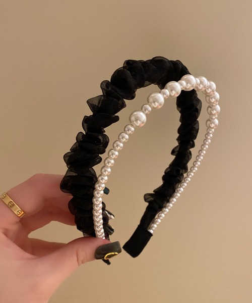 LAFFMO（ラフモ）の「ドットチュール＆パールカチューシャセット（カチューシャ・レディース・ブラック/アイボリー・FREE）」の11枚目の写真