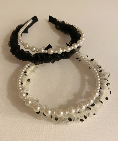 LAFFMO（ラフモ）の「ドットチュール＆パールカチューシャセット（カチューシャ・レディース・ブラック/アイボリー・FREE）」の7枚目の写真