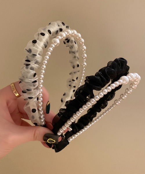 LAFFMO（ラフモ）の「ドットチュール＆パールカチューシャセット（カチューシャ・レディース・ブラック/アイボリー・FREE）」の9枚目の写真