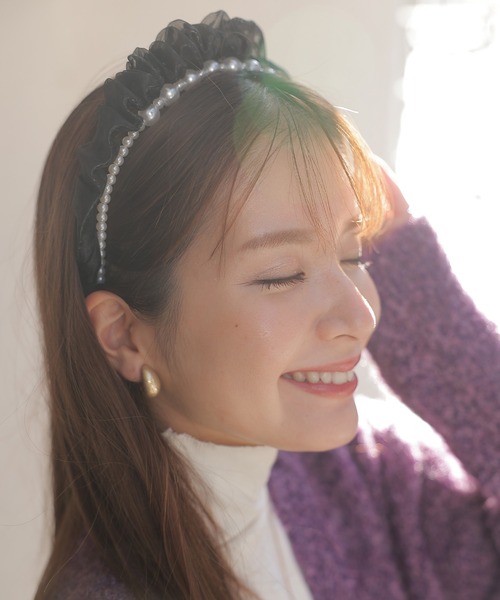 LAFFMO（ラフモ）の「ドットチュール＆パールカチューシャセット（カチューシャ・レディース・ブラック/アイボリー・FREE）」の3枚目の写真