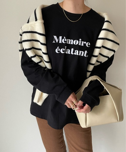 y/m by misato(イムバイミサト)の「Memoire eclatant. ロンT(Tシャツ/カットソー・レディース・ブラック/オフホワイト・FREE)」の1枚目の写真