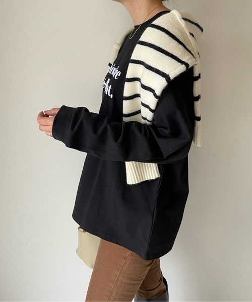 y/m by misato(イムバイミサト)の「Memoire eclatant. ロンT(Tシャツ/カットソー・レディース・ブラック/オフホワイト・FREE)」の5枚目の写真