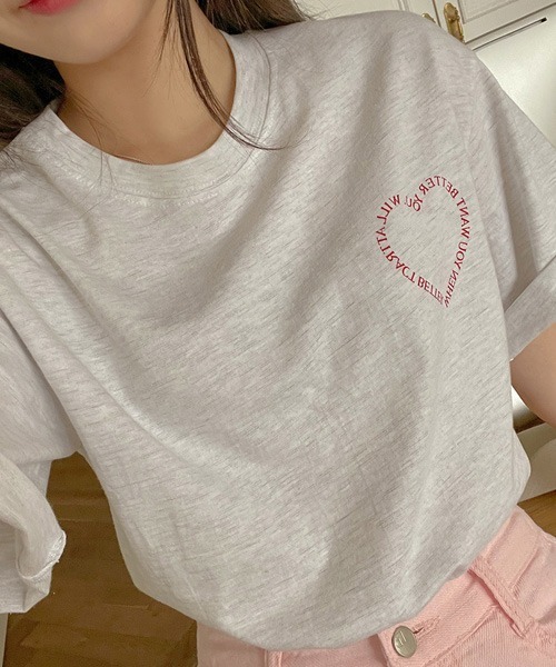 SONA（ソナ）の「SONYUNARA ハートレタリングコットンTシャツ（Tシャツ/カットソー・レディース・ライトグレー/クリーム・FREE）」の2枚目の写真