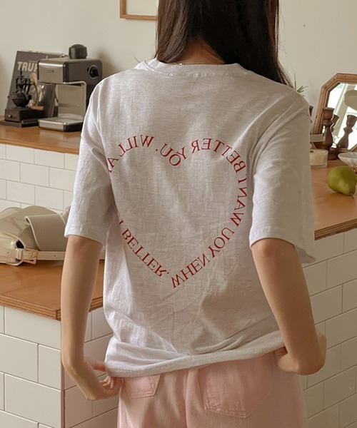 SONA（ソナ）の「SONYUNARA ハートレタリングコットンTシャツ（Tシャツ/カットソー・レディース・ライトグレー/クリーム・FREE）」の4枚目の写真