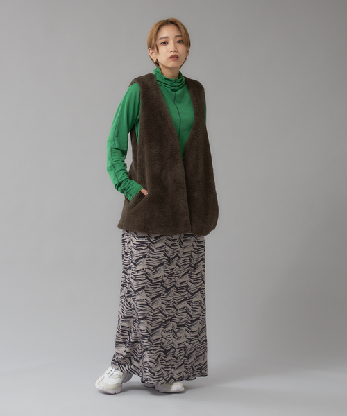 NOMINE（ノミネ）の「【2WAY】ファー×チェックリバーシブルベスト（ベスト・レディース・チャコールグレー/ブラウン・フリー）」の10枚目の写真