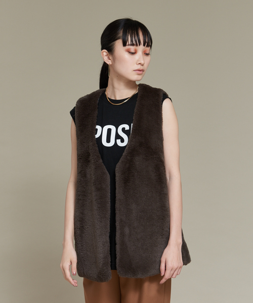 NOMINE（ノミネ）の「【2WAY】ファー×チェックリバーシブルベスト（ベスト・レディース・チャコールグレー/ブラウン・フリー）」の11枚目の写真