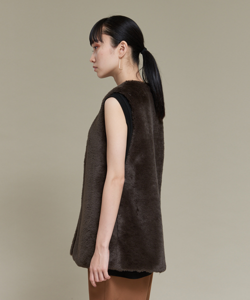 NOMINE（ノミネ）の「【2WAY】ファー×チェックリバーシブルベスト（ベスト・レディース・チャコールグレー/ブラウン・フリー）」の12枚目の写真